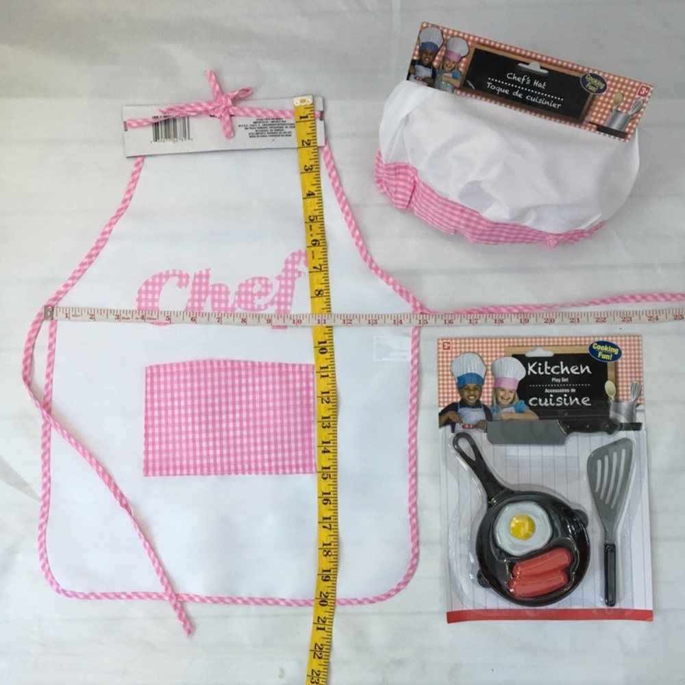 3 piece Kids Chef Set Hat Apron Tools - Picture 5 of 7